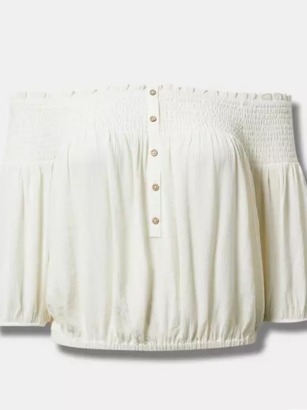 torrid Ivory Off-Shoulder Smocked Button Top